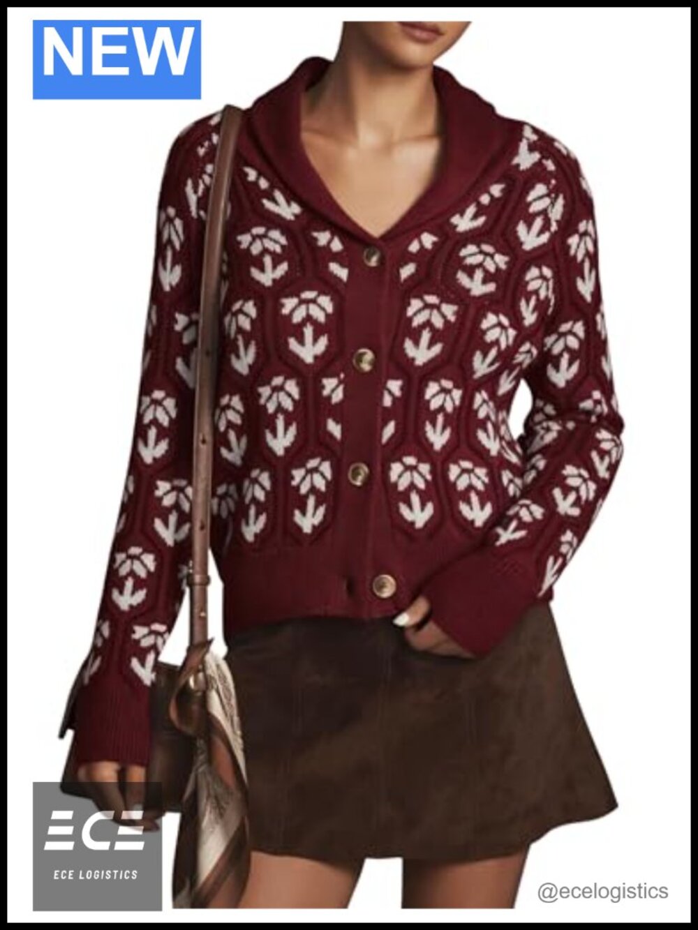 Cropped Floral Knit Cardigan Shawl Collar Button Down Long Sleeve